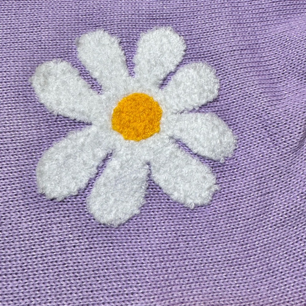 BiBi Lavender Daisy Sweater M Dolman Sleeve Cottagecore Floral Knit - Picture 4 of 9